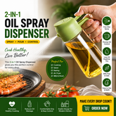 2-in-1 Oil Spray Bottle | Adjustable Mist & Dispenser | 470ml Leak-Proof Glass Container | For Cooking, BBQ, Baking & Air Fryer 380ml (Random Color)