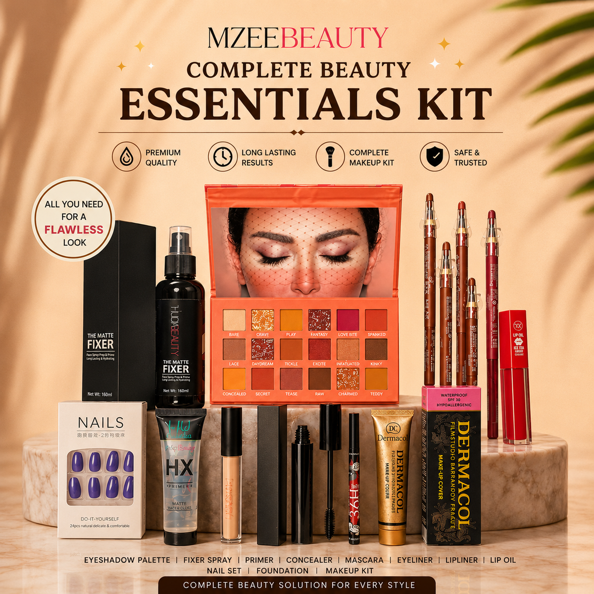 12 Items Complete Makeup & Beauty Deal Kit – Full Face Makeup Set with Nail Polish