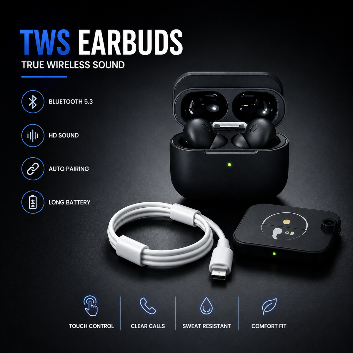 AirPods Pro 2nd Generation Wireless Earbuds – Premium True Wireless Bluetooth Earphones - White & black