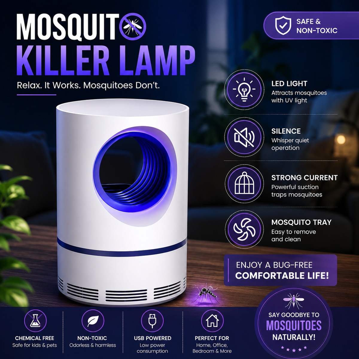 Mosquito Killer Lamp Durable Quality Effective Performance Perfect Choice For Bedroom Office Garden Travel And Household Needs