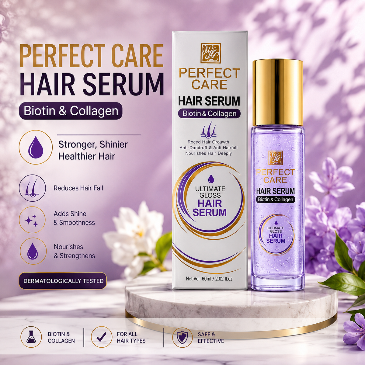 PERFECT CARE Hair Serum | Ultimate Gloss Formula with Argan Oil & Vitamin E | Rapid Growth, Anti-Greying, Anti-Hairfall & Density Promotion (4.2 Fl.Oz/120mL)